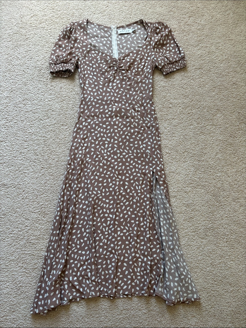 Women's Brown Polka Dot Midi Dress petal and pups